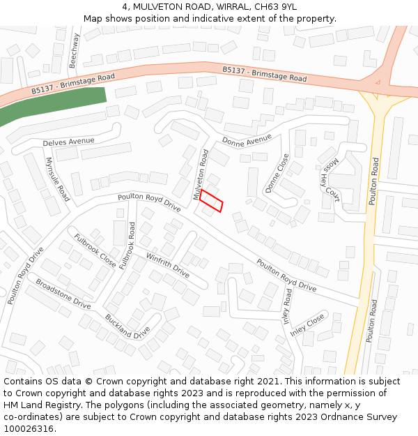 4, MULVETON ROAD, WIRRAL, CH63 9YL: Location map and indicative extent of plot