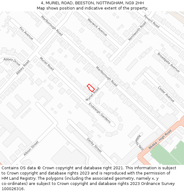 4, MURIEL ROAD, BEESTON, NOTTINGHAM, NG9 2HH: Location map and indicative extent of plot