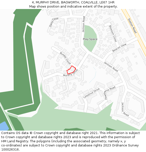 4, MURPHY DRIVE, BAGWORTH, COALVILLE, LE67 1HR: Location map and indicative extent of plot