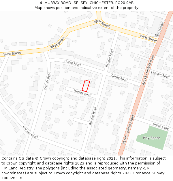 4, MURRAY ROAD, SELSEY, CHICHESTER, PO20 9AR: Location map and indicative extent of plot