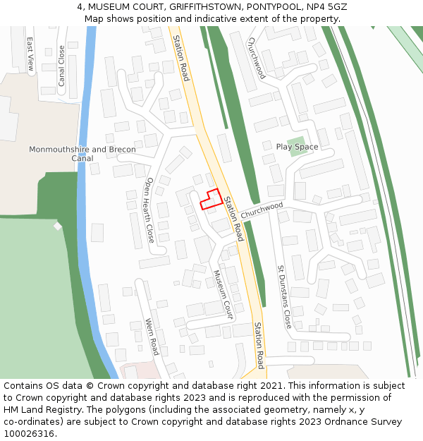 4, MUSEUM COURT, GRIFFITHSTOWN, PONTYPOOL, NP4 5GZ: Location map and indicative extent of plot