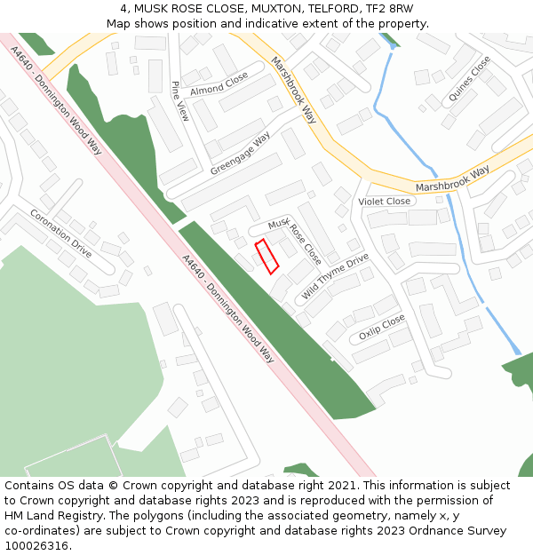 4, MUSK ROSE CLOSE, MUXTON, TELFORD, TF2 8RW: Location map and indicative extent of plot