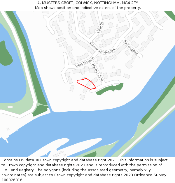 4, MUSTERS CROFT, COLWICK, NOTTINGHAM, NG4 2EY: Location map and indicative extent of plot