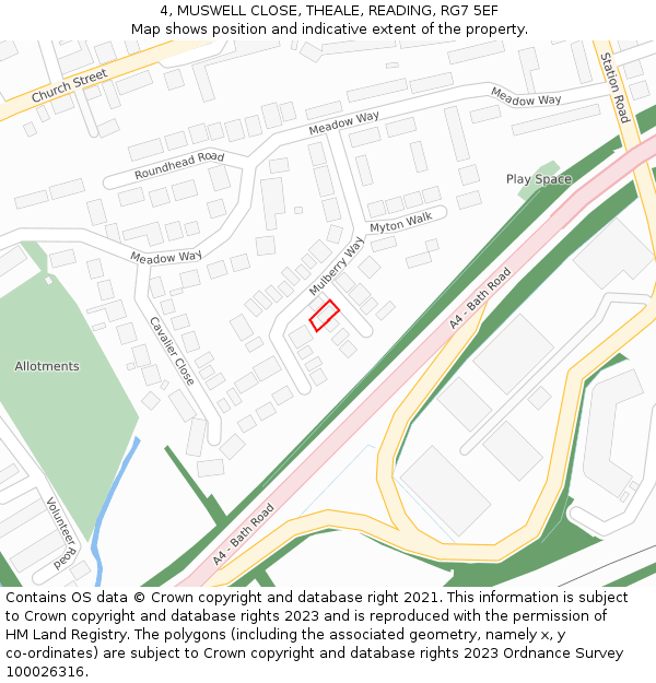 4, MUSWELL CLOSE, THEALE, READING, RG7 5EF: Location map and indicative extent of plot