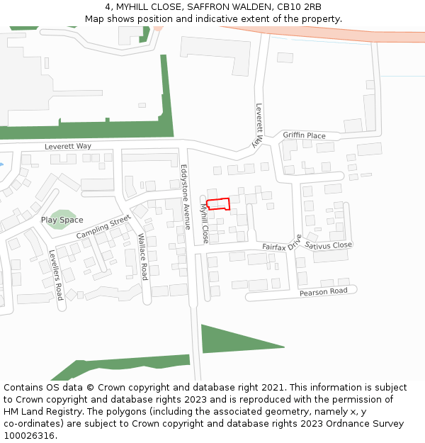 4, MYHILL CLOSE, SAFFRON WALDEN, CB10 2RB: Location map and indicative extent of plot