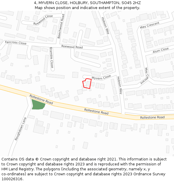 4, MYVERN CLOSE, HOLBURY, SOUTHAMPTON, SO45 2HZ: Location map and indicative extent of plot