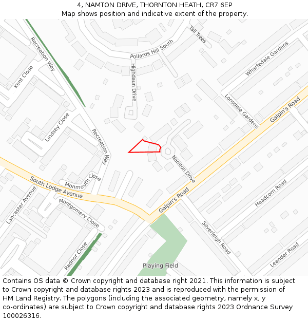 4, NAMTON DRIVE, THORNTON HEATH, CR7 6EP: Location map and indicative extent of plot