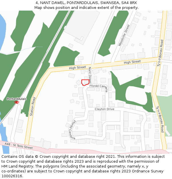 4, NANT DAWEL, PONTARDDULAIS, SWANSEA, SA4 8RX: Location map and indicative extent of plot