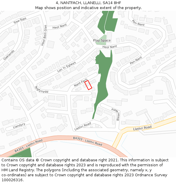 4, NANTFACH, LLANELLI, SA14 8HF: Location map and indicative extent of plot