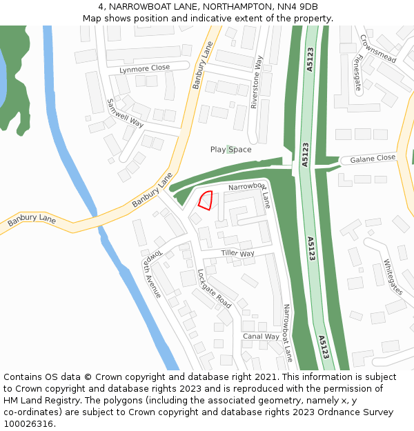 4, NARROWBOAT LANE, NORTHAMPTON, NN4 9DB: Location map and indicative extent of plot