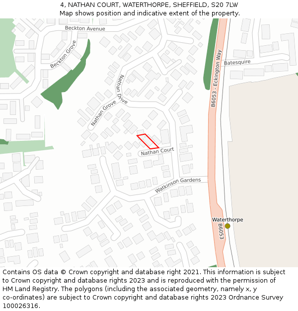 4, NATHAN COURT, WATERTHORPE, SHEFFIELD, S20 7LW: Location map and indicative extent of plot