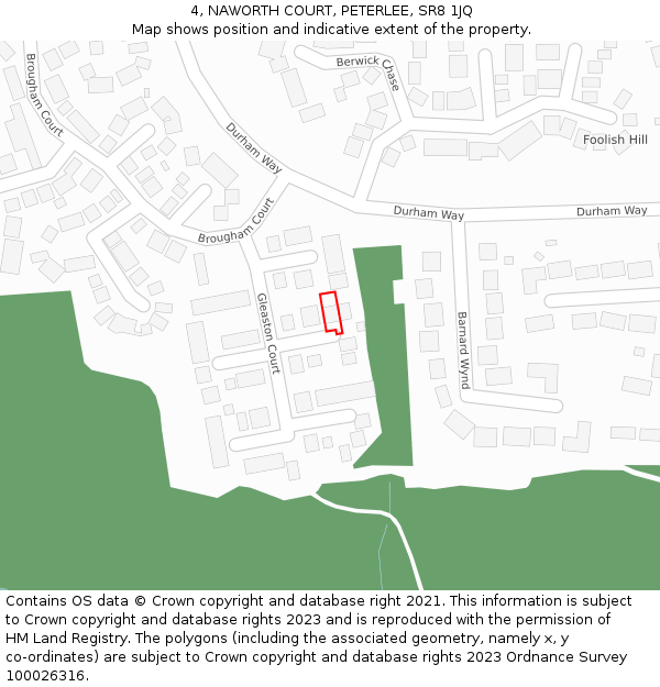 4, NAWORTH COURT, PETERLEE, SR8 1JQ: Location map and indicative extent of plot