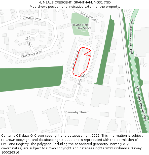 4, NEALS CRESCENT, GRANTHAM, NG31 7GD: Location map and indicative extent of plot