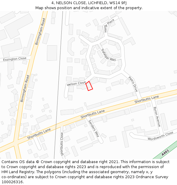 4, NELSON CLOSE, LICHFIELD, WS14 9FJ: Location map and indicative extent of plot