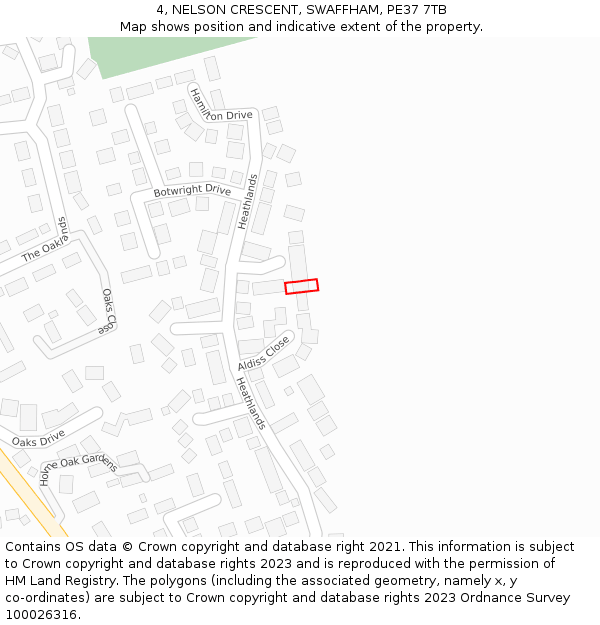 4, NELSON CRESCENT, SWAFFHAM, PE37 7TB: Location map and indicative extent of plot