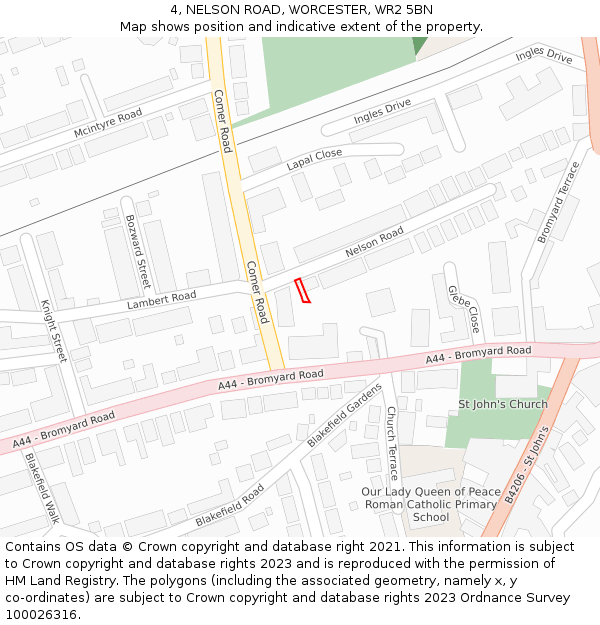 4, NELSON ROAD, WORCESTER, WR2 5BN: Location map and indicative extent of plot