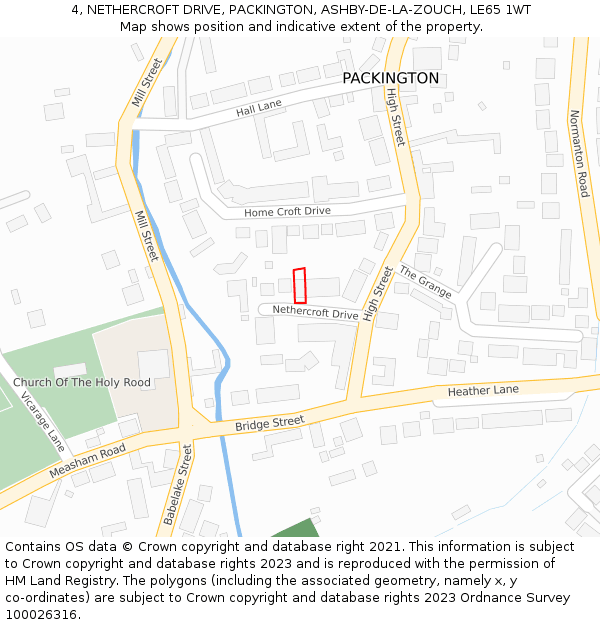 4, NETHERCROFT DRIVE, PACKINGTON, ASHBY-DE-LA-ZOUCH, LE65 1WT: Location map and indicative extent of plot