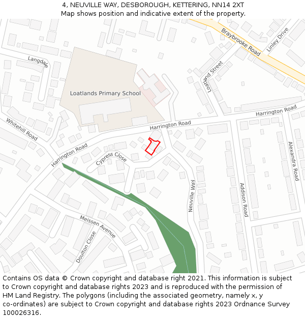 4, NEUVILLE WAY, DESBOROUGH, KETTERING, NN14 2XT: Location map and indicative extent of plot