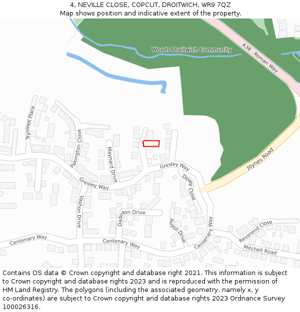 4, NEVILLE CLOSE, COPCUT, DROITWICH, WR9 7QZ: Location map and indicative extent of plot