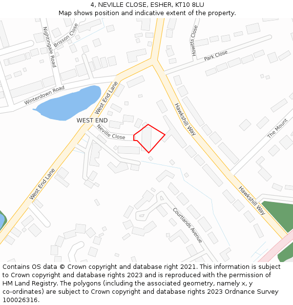 4, NEVILLE CLOSE, ESHER, KT10 8LU: Location map and indicative extent of plot