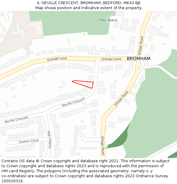 4, NEVILLE CRESCENT, BROMHAM, BEDFORD, MK43 8JE: Location map and indicative extent of plot