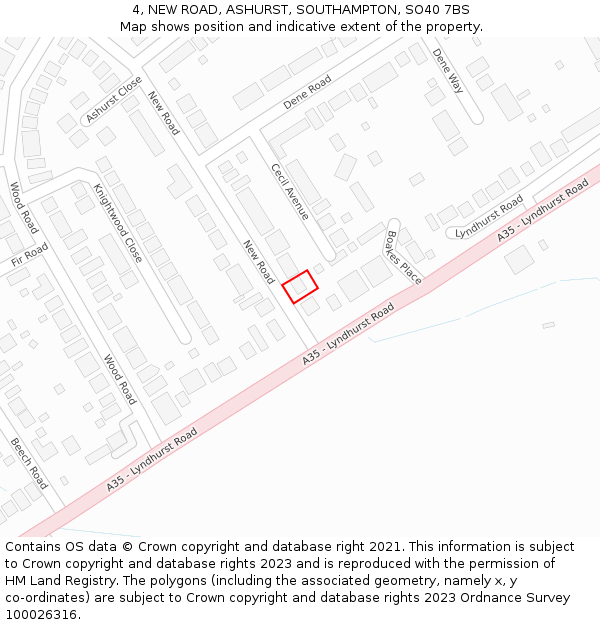 4, NEW ROAD, ASHURST, SOUTHAMPTON, SO40 7BS: Location map and indicative extent of plot