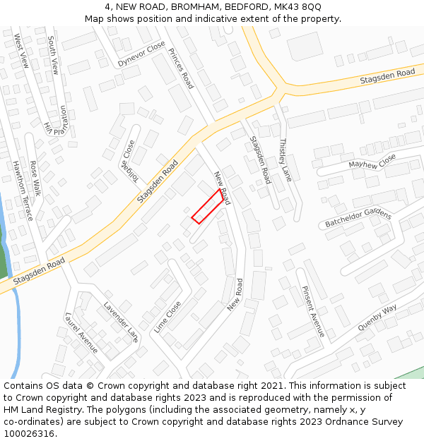 4, NEW ROAD, BROMHAM, BEDFORD, MK43 8QQ: Location map and indicative extent of plot