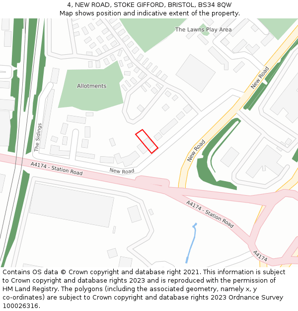 4, NEW ROAD, STOKE GIFFORD, BRISTOL, BS34 8QW: Location map and indicative extent of plot