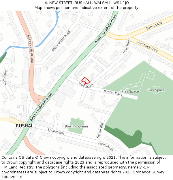 4, NEW STREET, RUSHALL, WALSALL, WS4 1JQ: Location map and indicative extent of plot