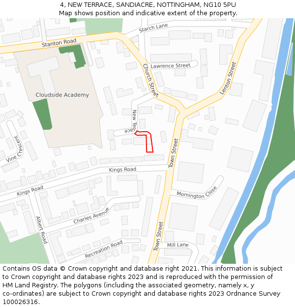 4, NEW TERRACE, SANDIACRE, NOTTINGHAM, NG10 5PU: Location map and indicative extent of plot