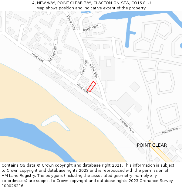 4, NEW WAY, POINT CLEAR BAY, CLACTON-ON-SEA, CO16 8LU: Location map and indicative extent of plot