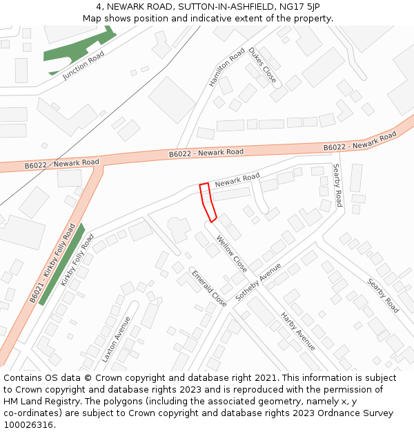 4, NEWARK ROAD, SUTTON-IN-ASHFIELD, NG17 5JP: Location map and indicative extent of plot