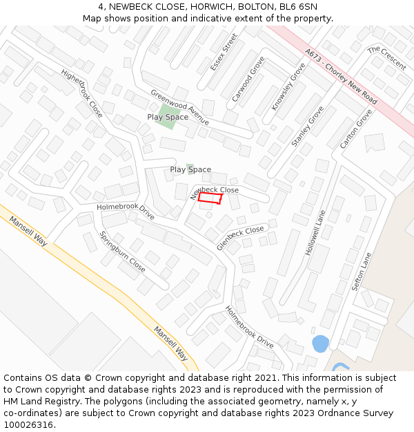 4, NEWBECK CLOSE, HORWICH, BOLTON, BL6 6SN: Location map and indicative extent of plot