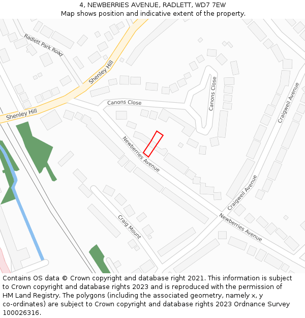 4, NEWBERRIES AVENUE, RADLETT, WD7 7EW: Location map and indicative extent of plot