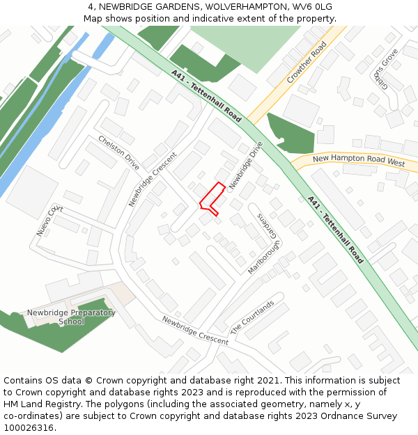 4, NEWBRIDGE GARDENS, WOLVERHAMPTON, WV6 0LG: Location map and indicative extent of plot
