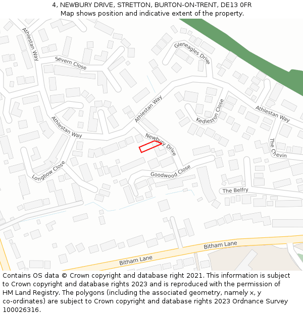 4, NEWBURY DRIVE, STRETTON, BURTON-ON-TRENT, DE13 0FR: Location map and indicative extent of plot