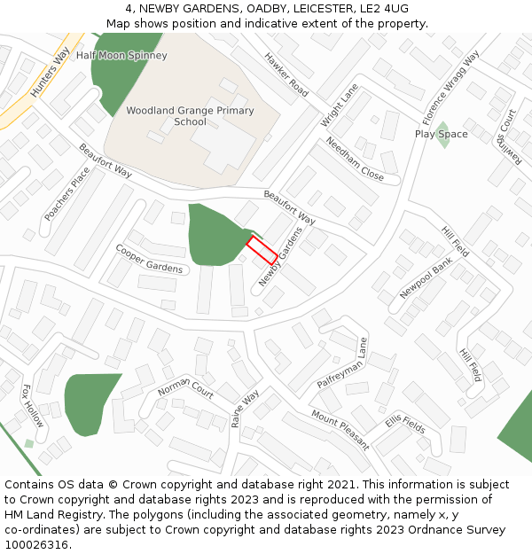 4, NEWBY GARDENS, OADBY, LEICESTER, LE2 4UG: Location map and indicative extent of plot