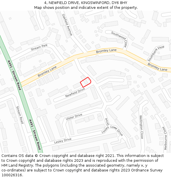 4, NEWFIELD DRIVE, KINGSWINFORD, DY6 8HY: Location map and indicative extent of plot