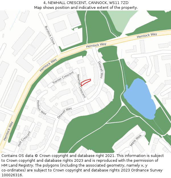 4, NEWHALL CRESCENT, CANNOCK, WS11 7ZD: Location map and indicative extent of plot