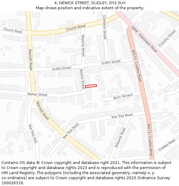 4, NEWICK STREET, DUDLEY, DY2 0LH: Location map and indicative extent of plot