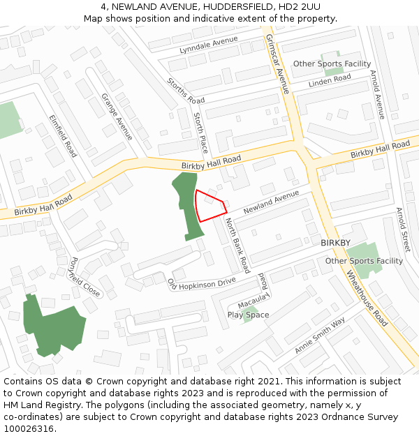 4, NEWLAND AVENUE, HUDDERSFIELD, HD2 2UU: Location map and indicative extent of plot