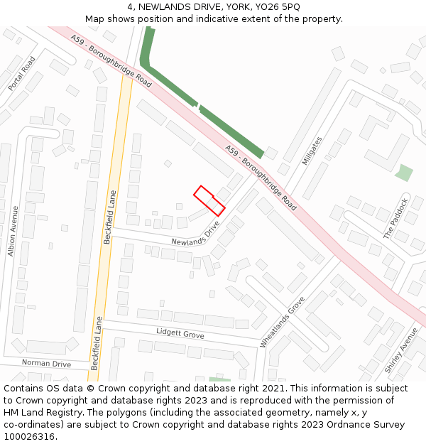 4, NEWLANDS DRIVE, YORK, YO26 5PQ: Location map and indicative extent of plot