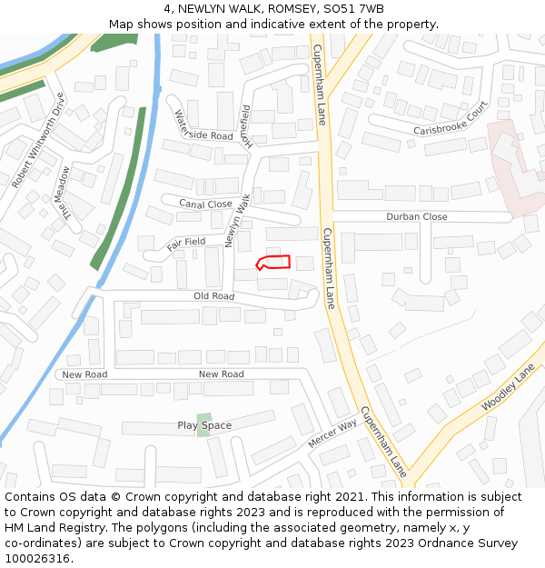 4, NEWLYN WALK, ROMSEY, SO51 7WB: Location map and indicative extent of plot