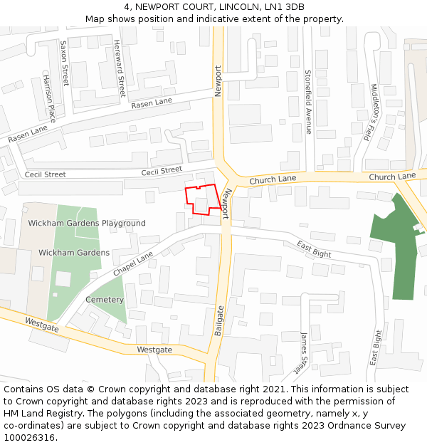 4, NEWPORT COURT, LINCOLN, LN1 3DB: Location map and indicative extent of plot