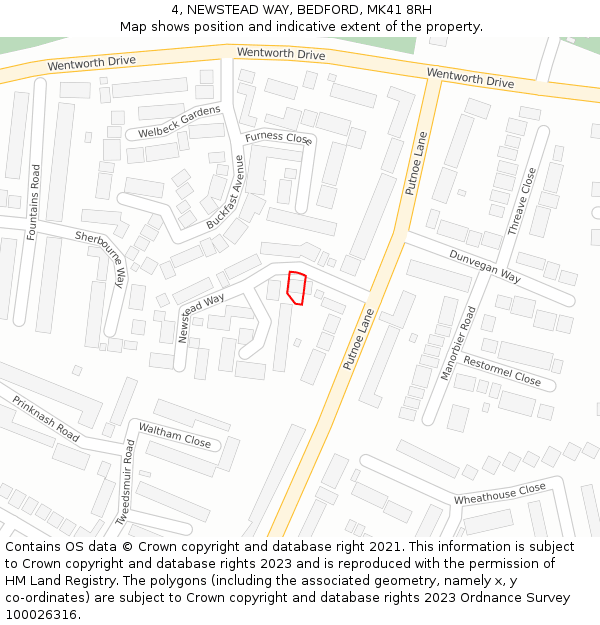 4, NEWSTEAD WAY, BEDFORD, MK41 8RH: Location map and indicative extent of plot
