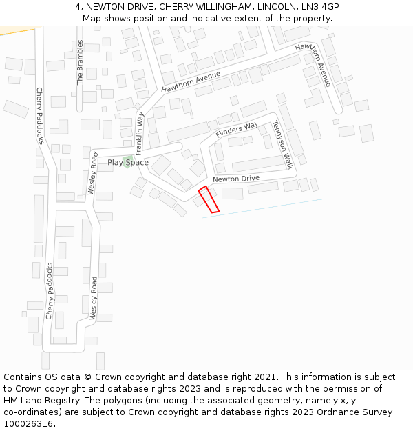 4, NEWTON DRIVE, CHERRY WILLINGHAM, LINCOLN, LN3 4GP: Location map and indicative extent of plot