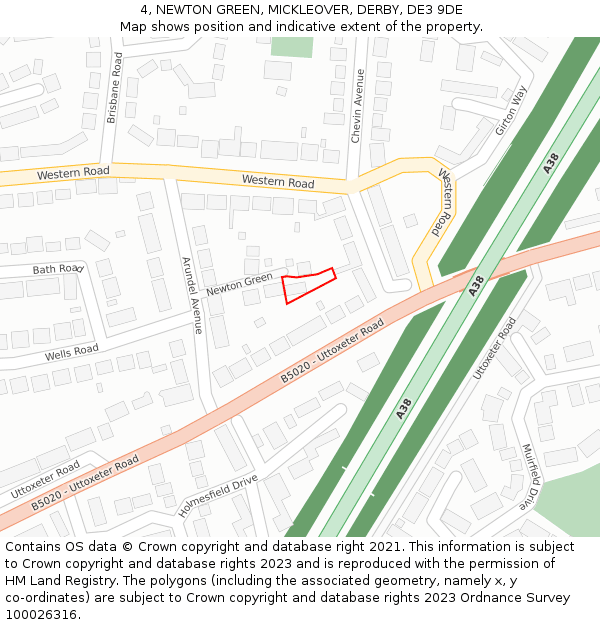 4, NEWTON GREEN, MICKLEOVER, DERBY, DE3 9DE: Location map and indicative extent of plot