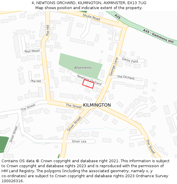 4, NEWTONS ORCHARD, KILMINGTON, AXMINSTER, EX13 7UG: Location map and indicative extent of plot