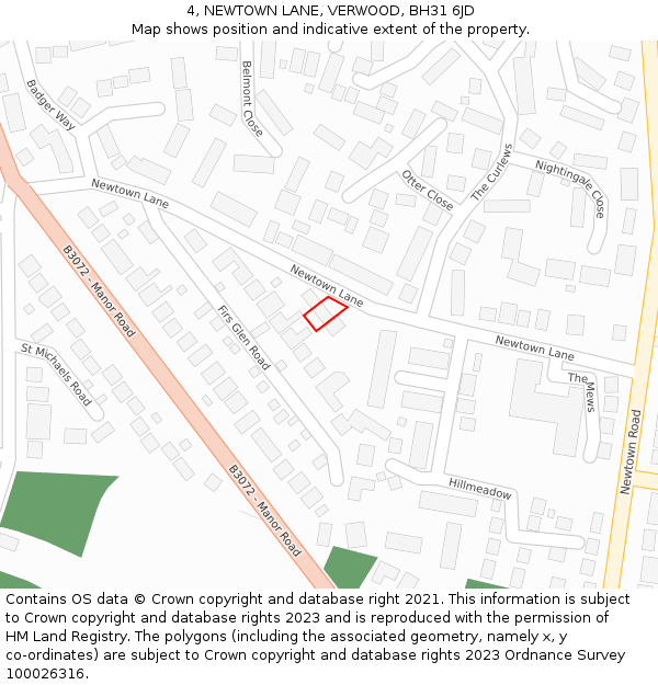 4, NEWTOWN LANE, VERWOOD, BH31 6JD: Location map and indicative extent of plot