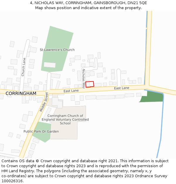 4, NICHOLAS WAY, CORRINGHAM, GAINSBOROUGH, DN21 5QE: Location map and indicative extent of plot